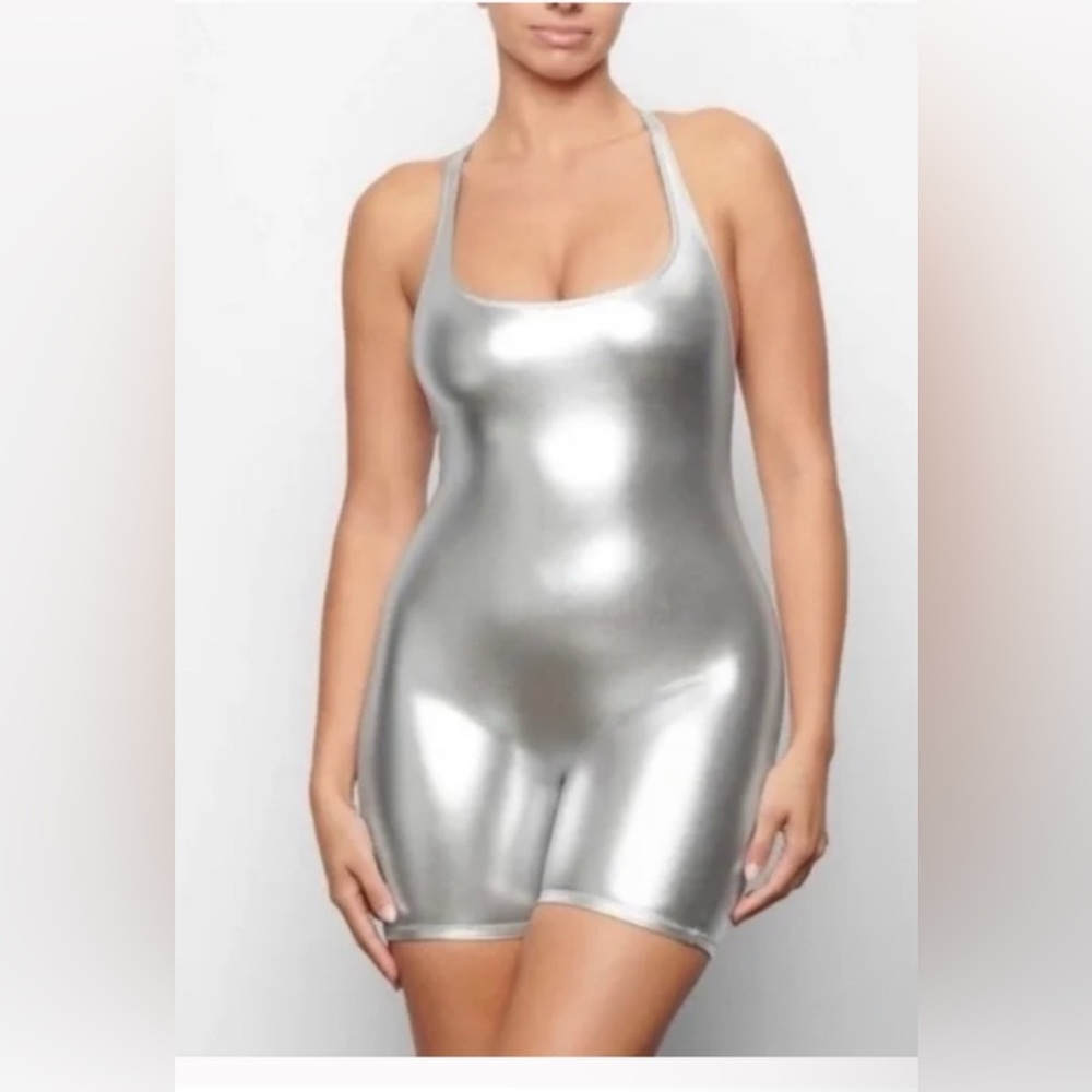 SKIMS Silver Metalic Swim Onsie